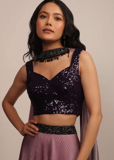 purple sleeveless sequins blouse with sweetheart neckline-sg148032 2
