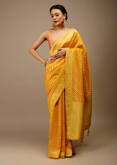 radiant-yellow-saree-in-georgette-with-brocade-woven-diagonal-stripes-and-floral-border-online-kalki-fashion-j004pf1081y-sg70054 2