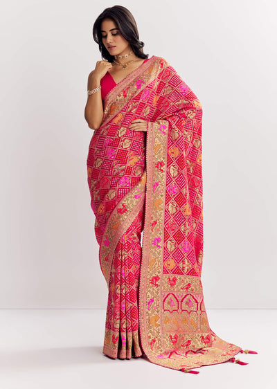 rani-dola-silk-bandhani-saree-with-multicolor-animal-motifs-and-gota-border-sg314704-2