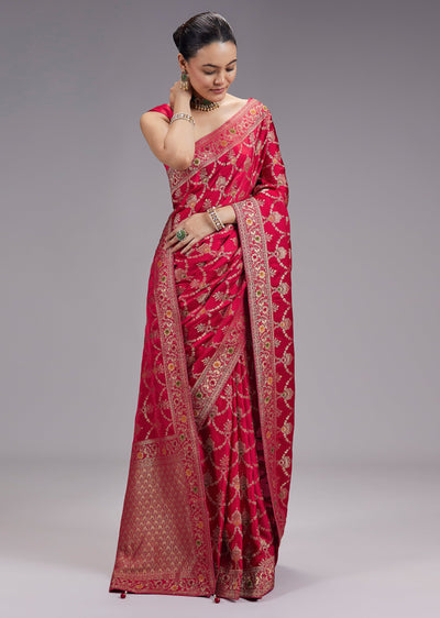 Rani Pink Regal Zari Jaal Dola Silk Saree