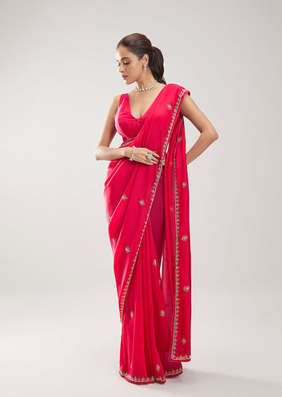 Rani Pink Silk Saree With Cut Dana Sequin Butti Work And Embellished Pallu