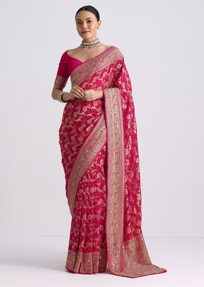 rani pink saree with bandhani jaal and cutdana-sg264507 5