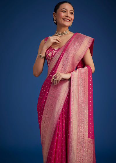 rani pink tissue silk saree with zari border-sg276481 8