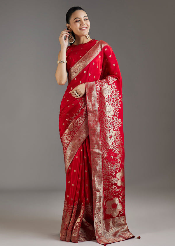 Red Dola Silk Woven Saree