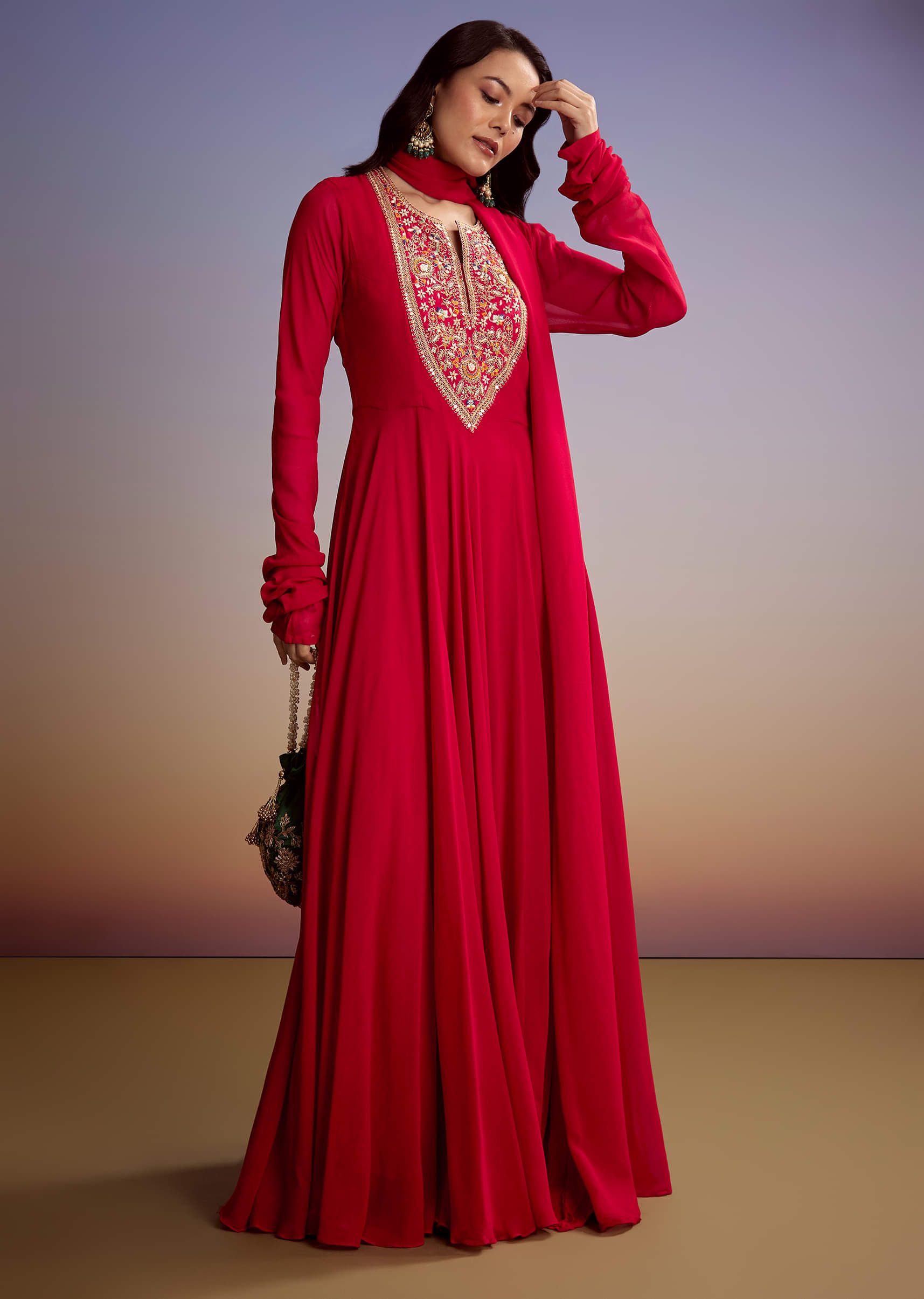 Buy Red Georgette Anarkali Suit With Zari And Sequins Work| KALKI Fashion India Buy Red Georgette Anarkali Suit With Zari And Sequins Work| KALKI Fashion India