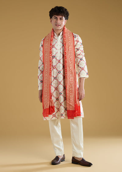 Red Hand Dyed Bandhani Silk Dupatta
