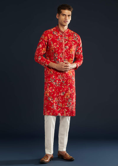 red-mens-silk-kurta-set-with-floral-prints-sg345587-1 9923e848-231f-4518-a39a-d58663b8baeb