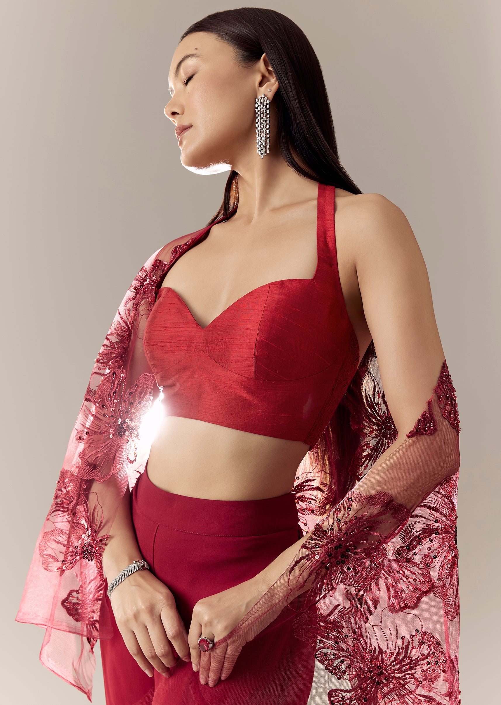 Buy Red Sweetheart Sleeveless Zip Back Blouse | KALKI Fashion India