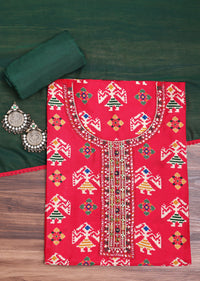 Red And Green Patola Printed Tussar Dress Material