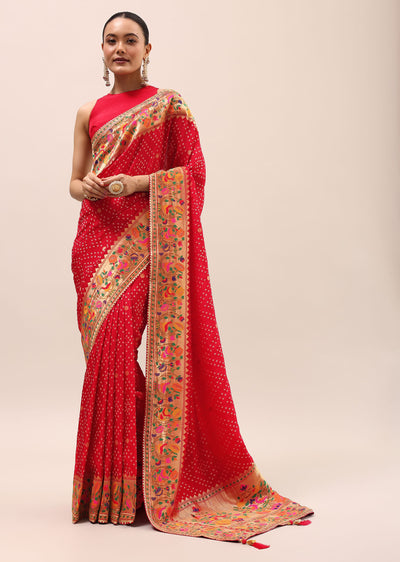 red bandhani silk saree with unstitched blouse-sg224708 2 f12e9f9f-0046-4ea1-be67-ea0a45d8422c
