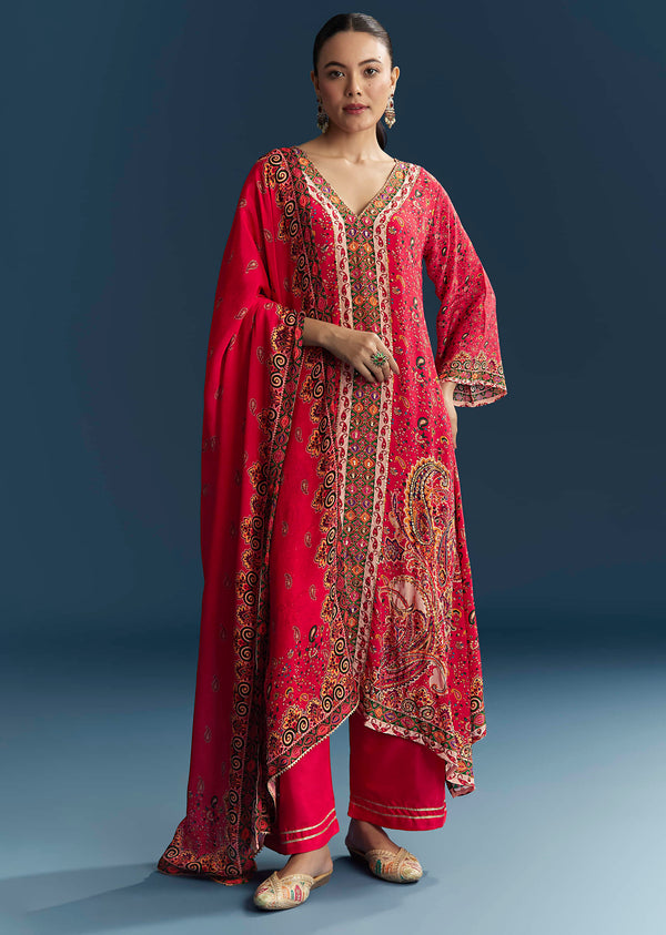 red crepe printed kurta-sg342007-6 6
