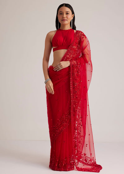 red net saree with sequins and stones embroidery-sg261873 16