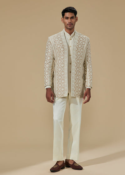 Rose Gold Silk Indo Western Set With Resham And French Knot Embroidery