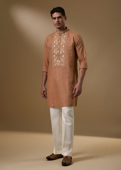 Rust Linen Resham Embroidered Kurta