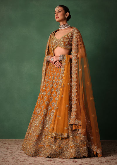 rust raw silk zardosi embroidered bridal lehenga-sg245490 6