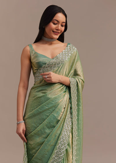 sea green glass tissue saree with cutdana-sg284515-9 5