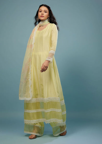 Daffodils Yellow Palazzo Suit In Viscose Silk