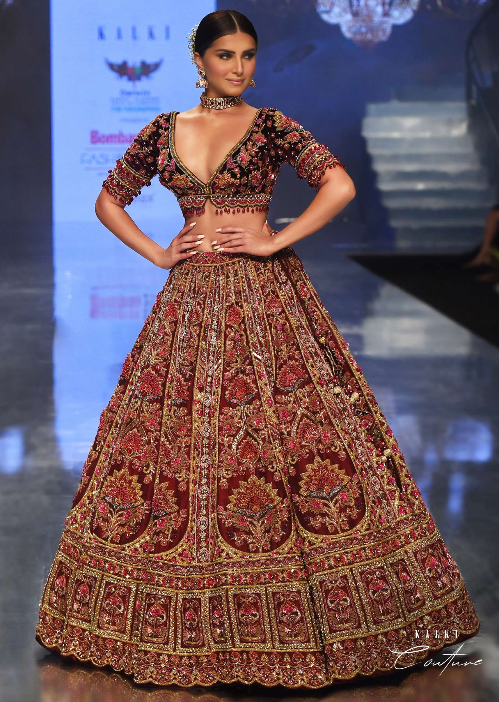 Buy Tara Sutaria Blood Red Florid Lehenga Set - Noor 2022 Highlights Kalki  Bridal Couture | KALKI Fashion India
