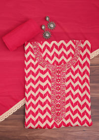 Red Chevron Printed Georgette Dress Material