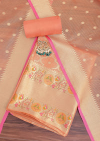 Golden Peach Paithani Woven Silk Dress Material