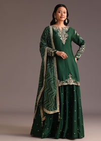 Green Zari Work Palazzo Suit With Organza Dupatta