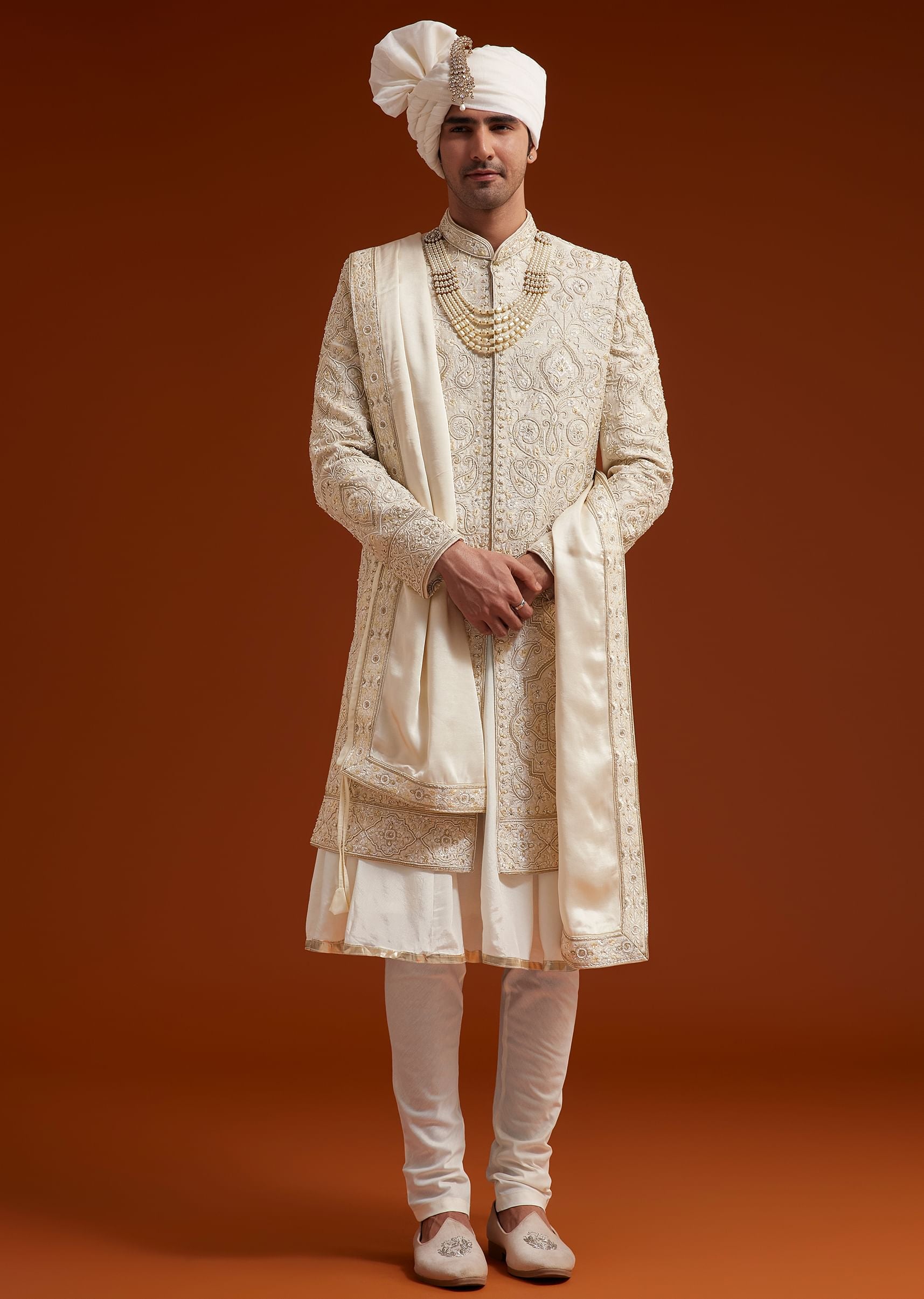 Ivory Sherwani Set With Zardosi And Butti Work KALKI Fashion India