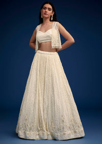Ivory Embroidered Lehenga Set With Jacket
