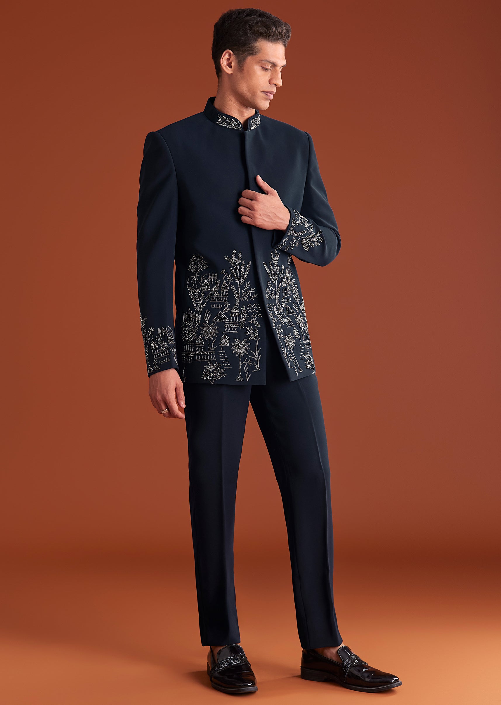 Buy Navy Blue Men's Jodhpuri Suit in Lachkaa Fabric KALKI Fashion India