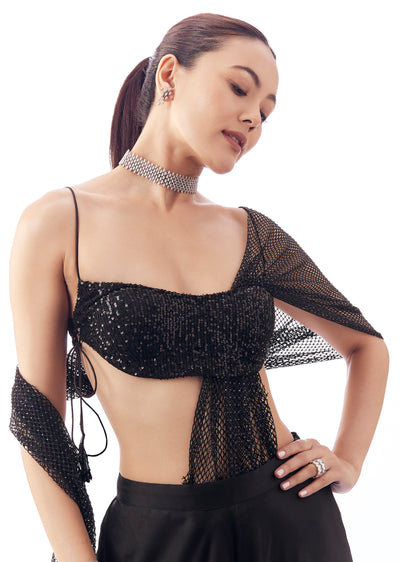 Black Noodle Strap Blouse With Side Dori