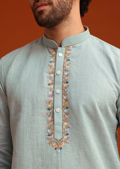 sky blue floral hand embroidered kurta and pant set-sg273216 7