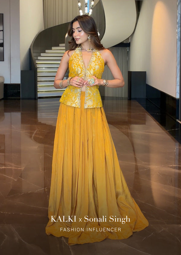 Mustard Yellow Festive Palazzo Ensemble