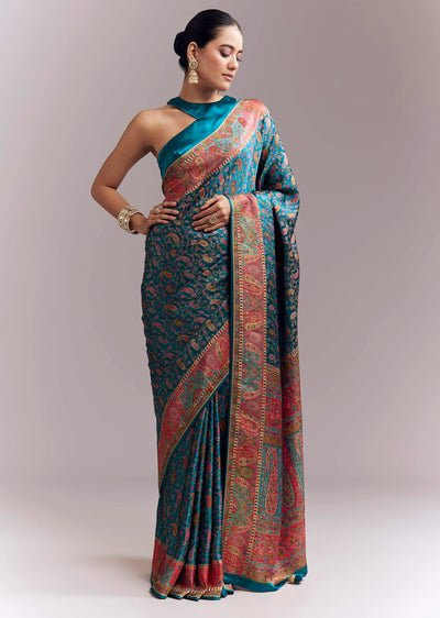 teal-blue-satin-woven-saree-with-multicolour-traditional-motifs-sg350704-1