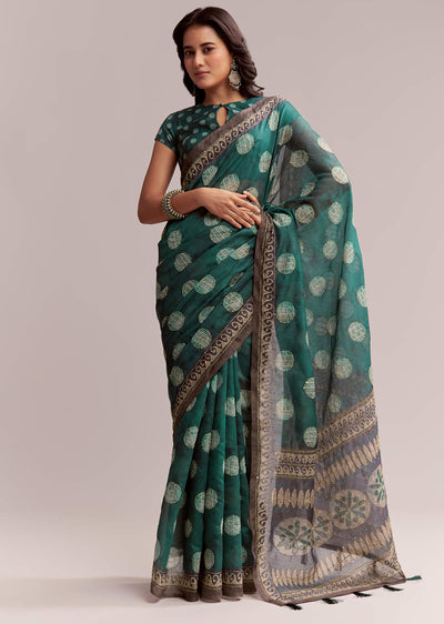 teal-green-linen-printed-saree-with-handcrafted-ajrakh-work-sg312210-1