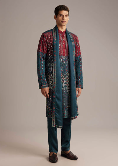 teal-linen-kurta-set-for-men-with-mirror-work-sg321580-1