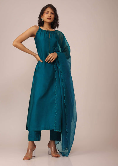teal blue plain suit set-sg144475 2