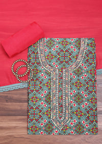 Teal Green And Red Patola Printed Tussar Dress Material