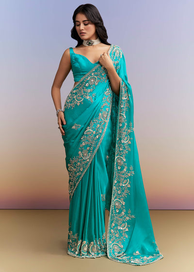 turquoise-blue-satin-saree-with-heavy-hand-work-sg338667-1