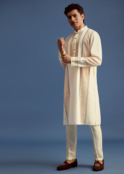 white hand block printed kurta set with zari embroidery-sg236974 7