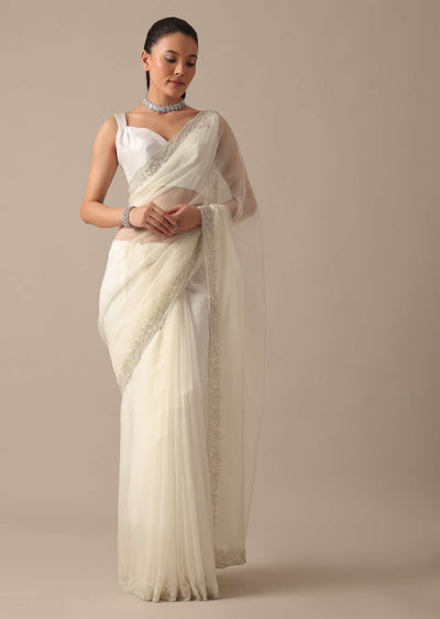 white sheer organza saree with scallop cutwork and unstitche-sg114094 2
