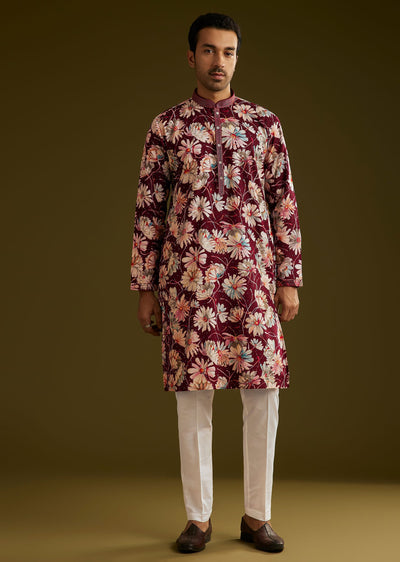 wine-silk-floral-printed-kurta-set-with-stone-work-sg309602-1
