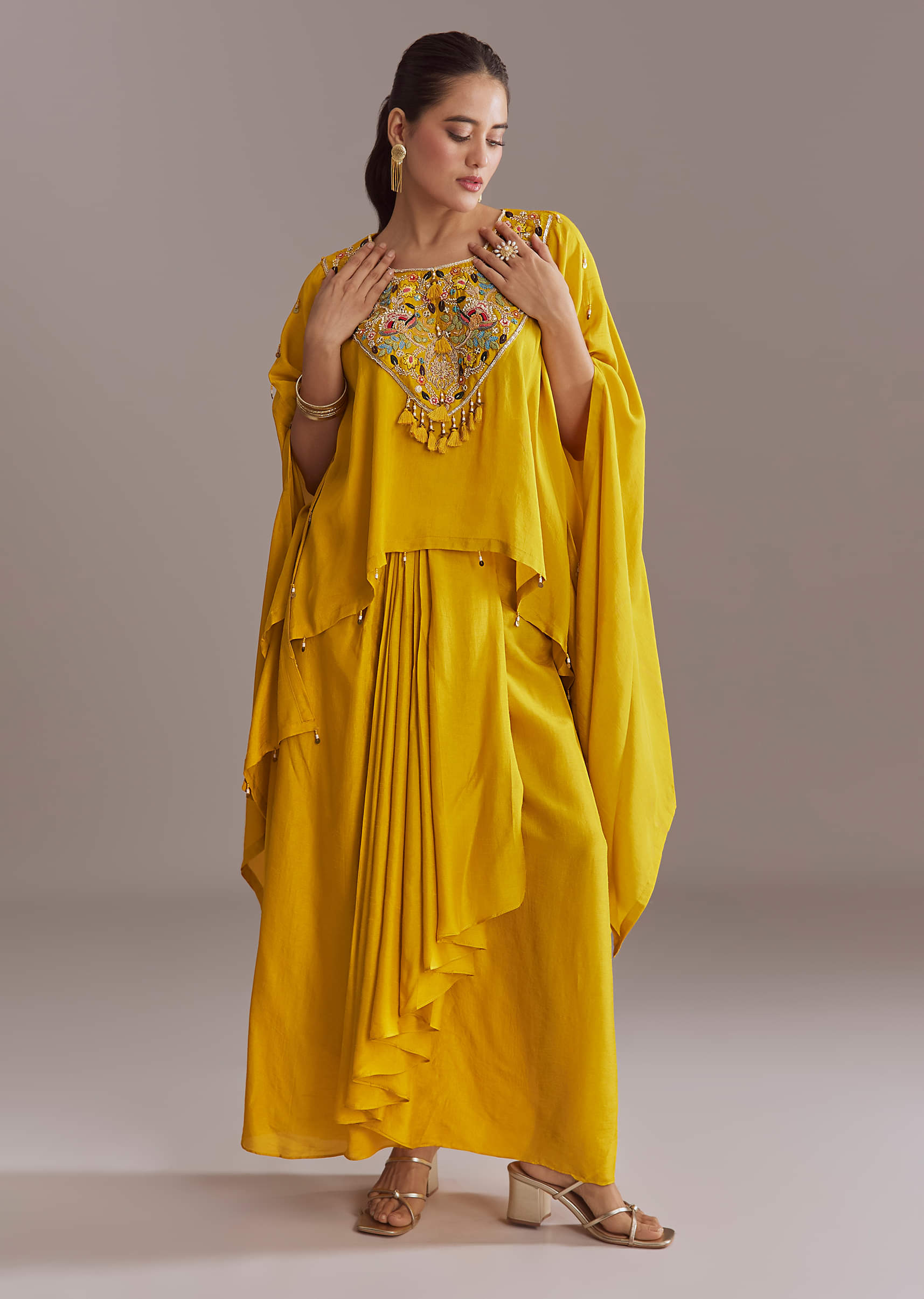 sachin and babi light blue dress Maroon Silk Kaftan Dress - Gold Embroidered Evening Wear main image 0