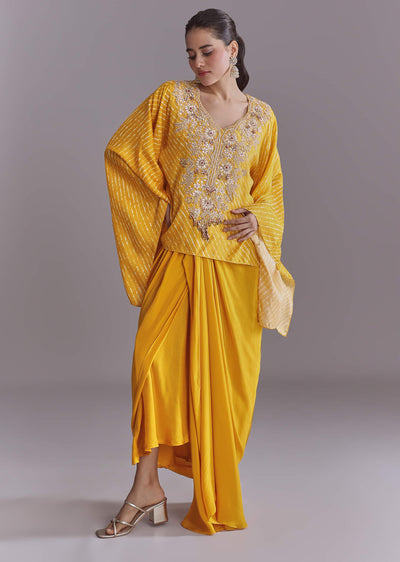 yellow-silk-kaftan-top-and-drape-skirt-set-with-leheriya-print-sg319255-1
