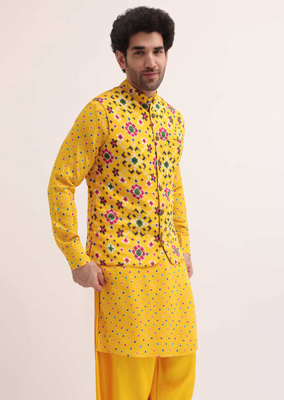 yellow printed kurta jacket set for men-sg227820 5 436e15cc-2026-4d9e-b224-7894d9e3a83e
