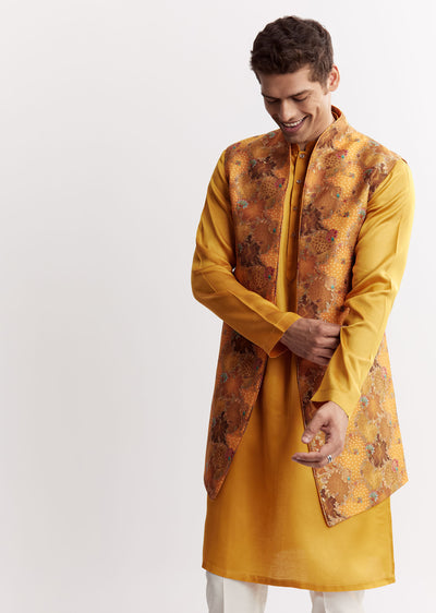yellow silk jacket kurta set with floral-sg322572-1 1