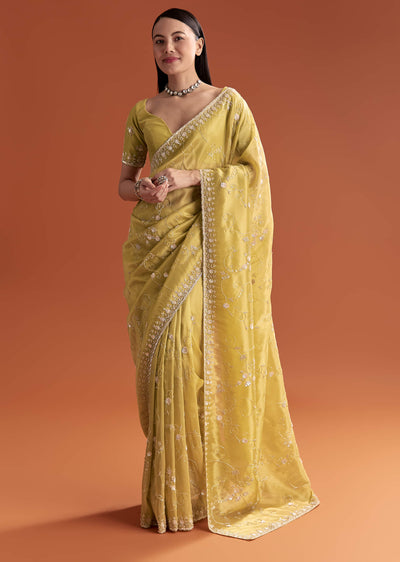 yellow tissue saree with floral embroidery and cutdana-sg317946-9 8