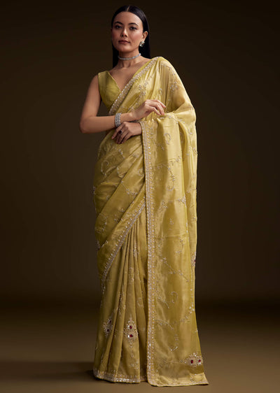yellow tissue saree with zardosi and red stone-sg319157-9 9