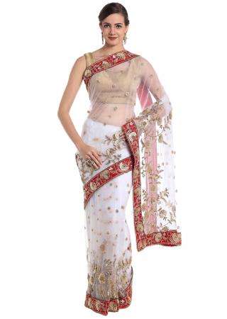 White net saree adorned with sequins and zardosi craft only on Kalki - KALKI Fashion India