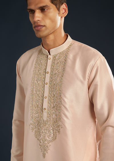 Baby Pink Silk Kurta Set with Resham Thread-sg365135-1