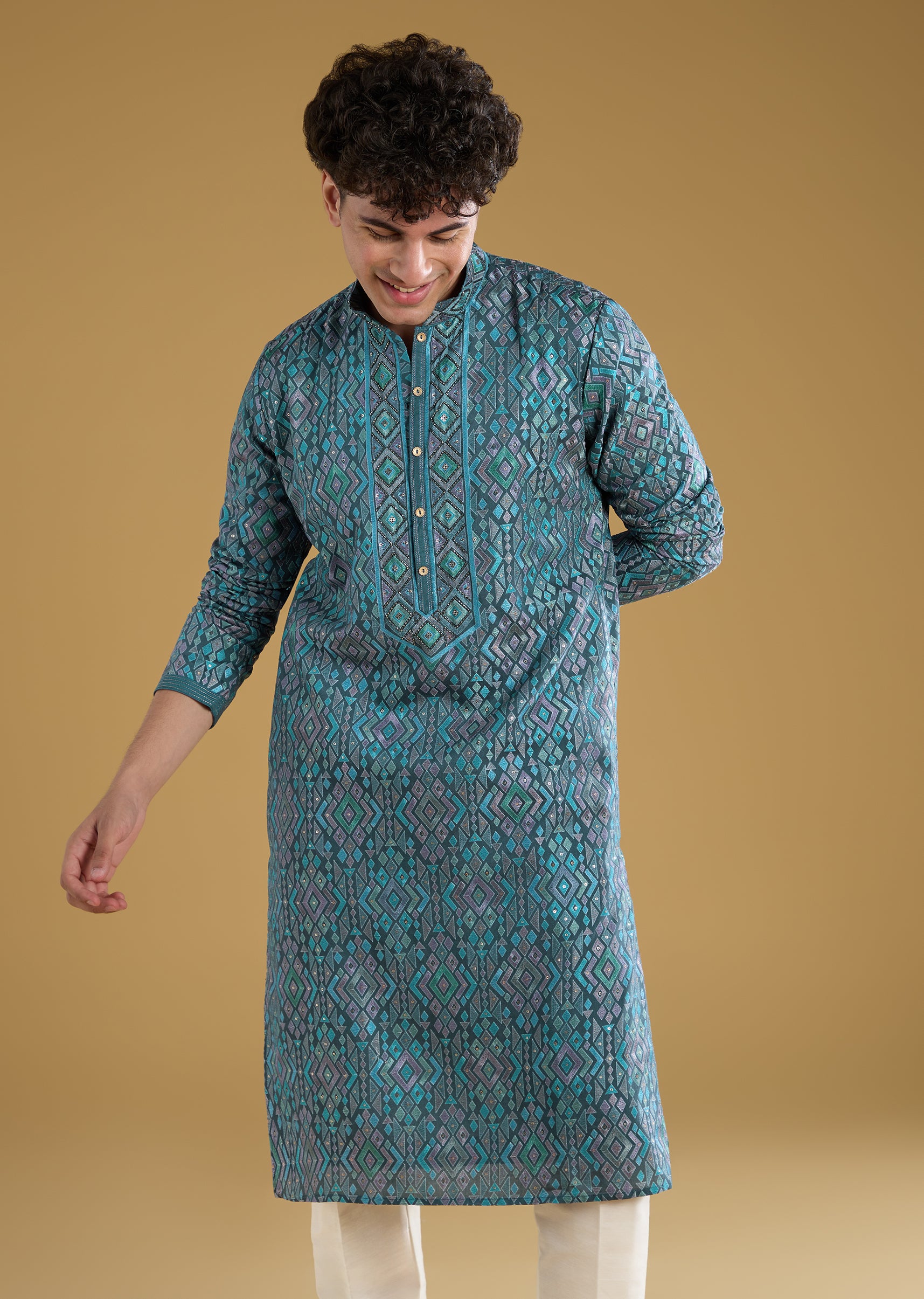 BlueReshamMotifMensKurtaPantSet-sg357902-1 4