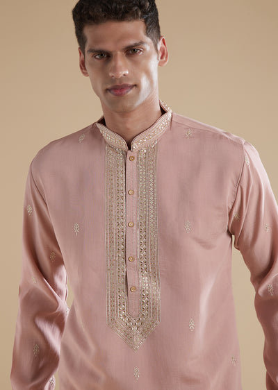 Dusty Pink Kurta Set In Silk-sg367668-1